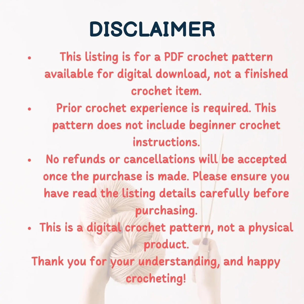 Digital crochet pattern disclaimer graphic