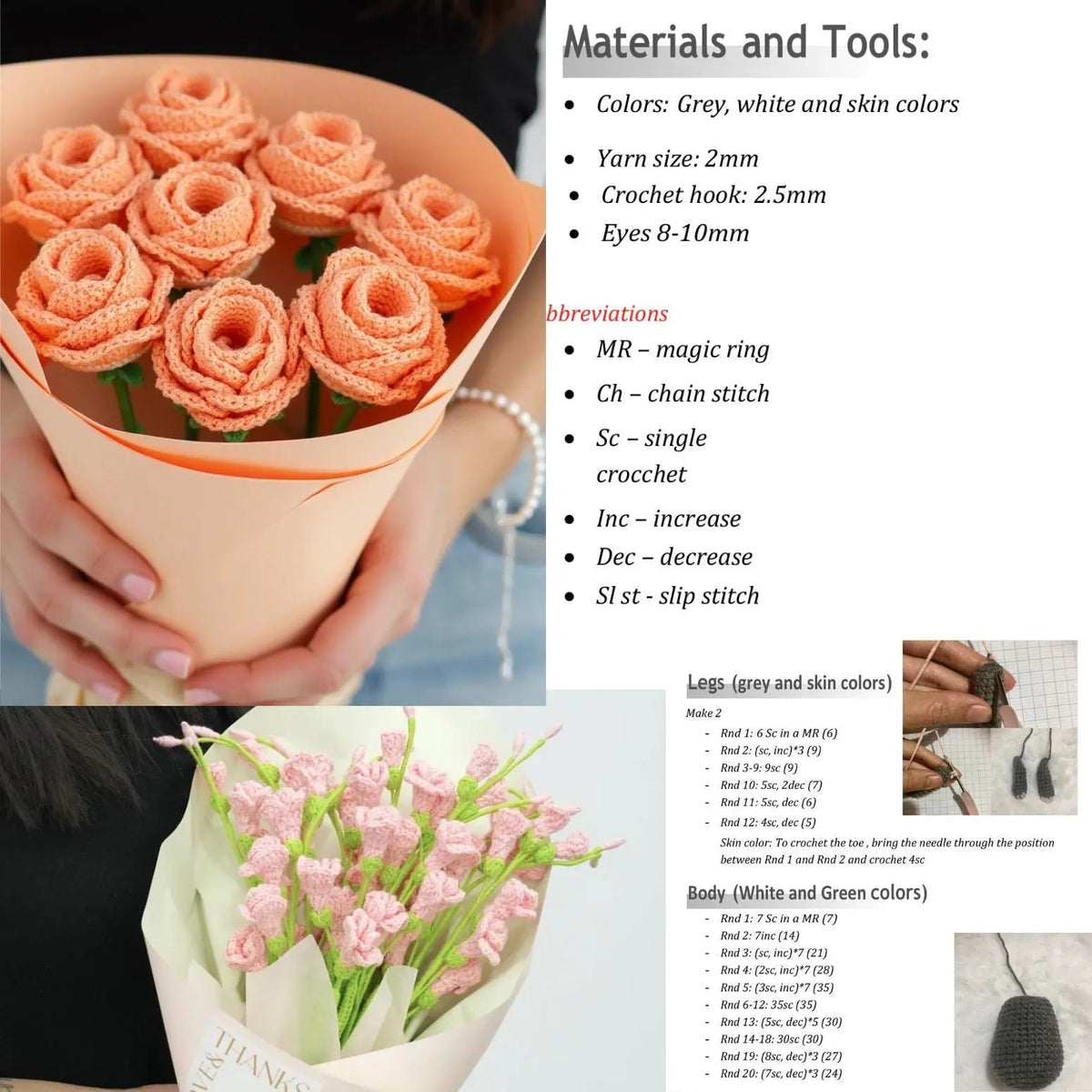 Flower project collage with an instruction preview