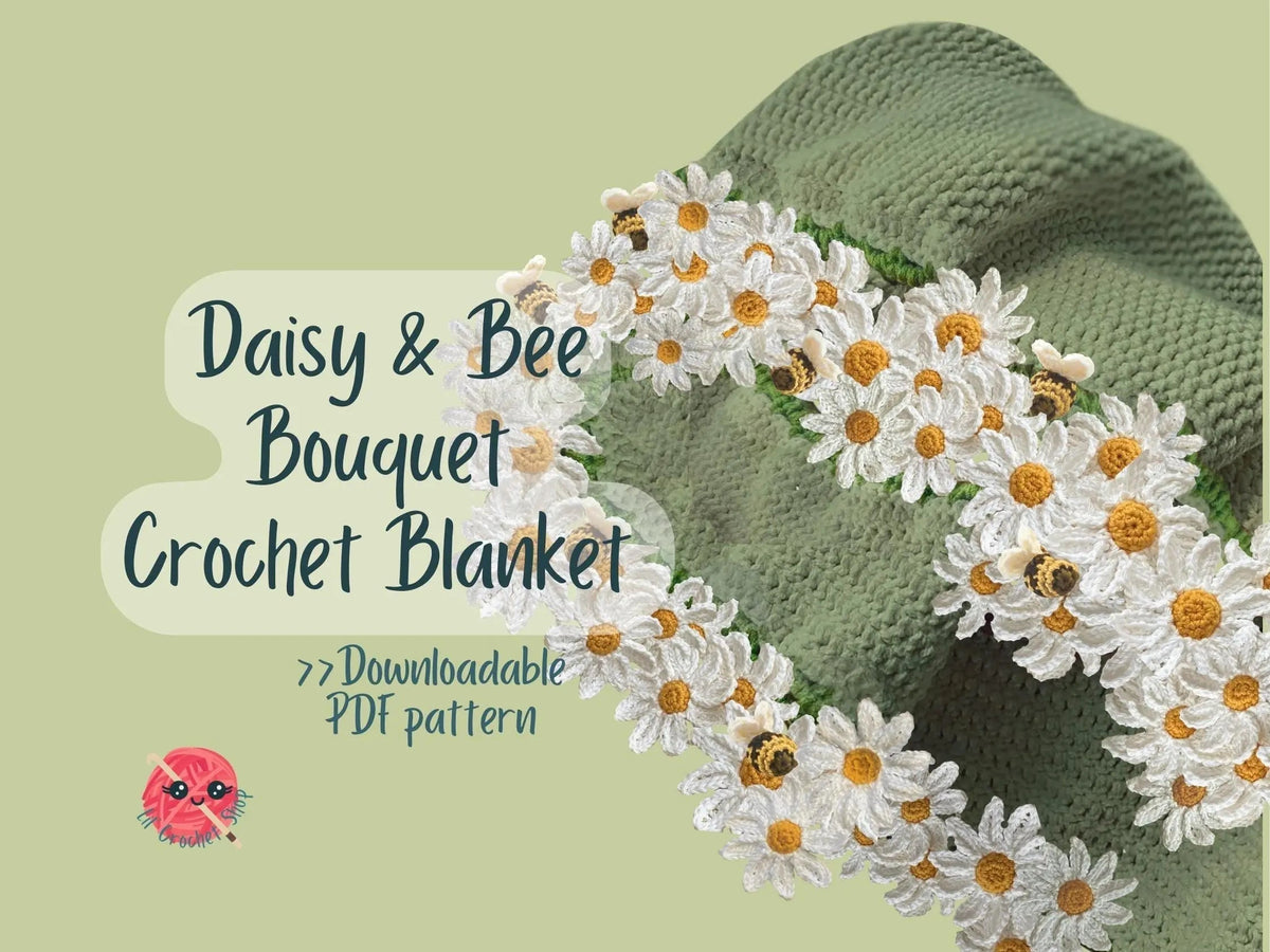 Daisy-and-bee crochet bouquet blanket
