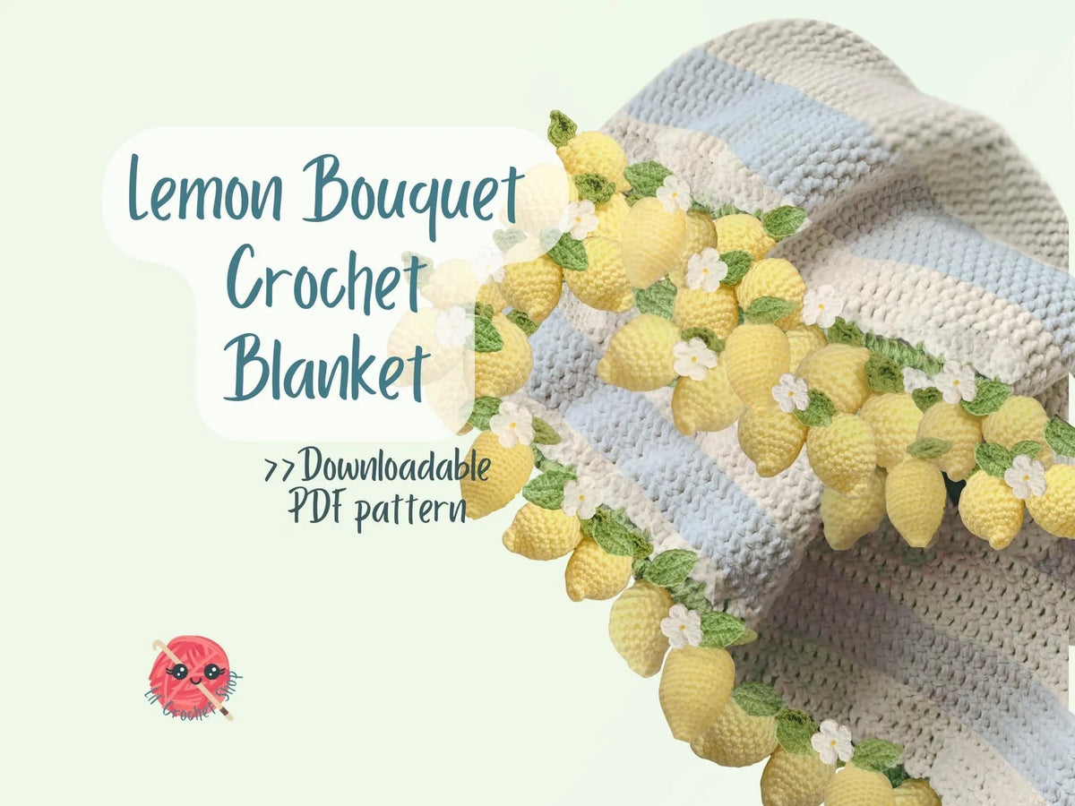 Lemon crochet blanket folded into a bouquet