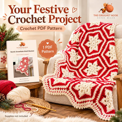 Nordic Snowflake Motif Blanket — project and actual PDF pattern preview.