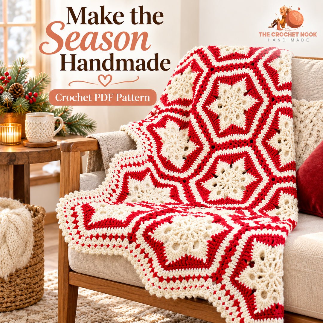 Nordic Snowflake Motif Blanket — finished project hero.