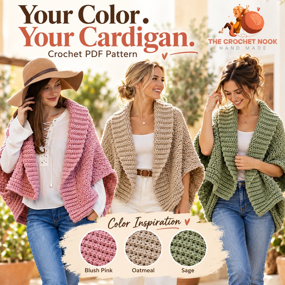 Alternative yarn shade inspiration for the Rosefold folded crochet cardigan.
