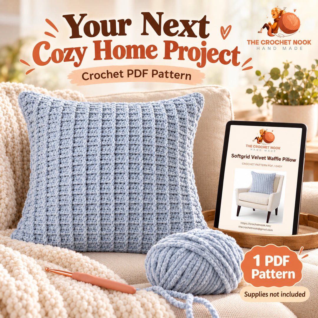 Softgrid Velvet Waffle Pillow — project and actual PDF pattern preview.