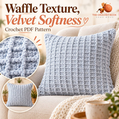 Softgrid Velvet Waffle Pillow — close-up of the crochet stitches.