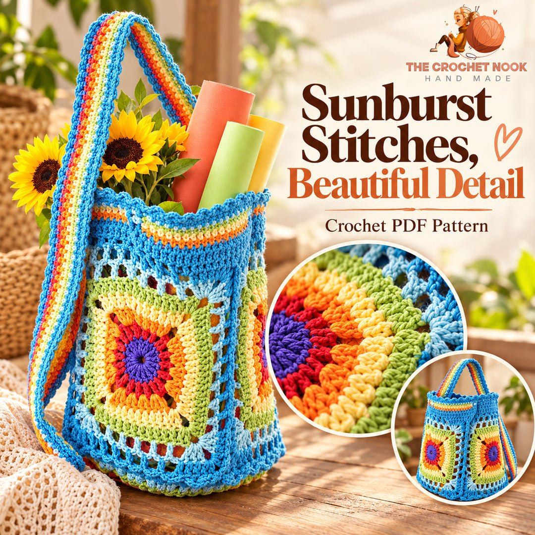 Sunburst Medallion Market Bag — close-up of the crochet stitches.