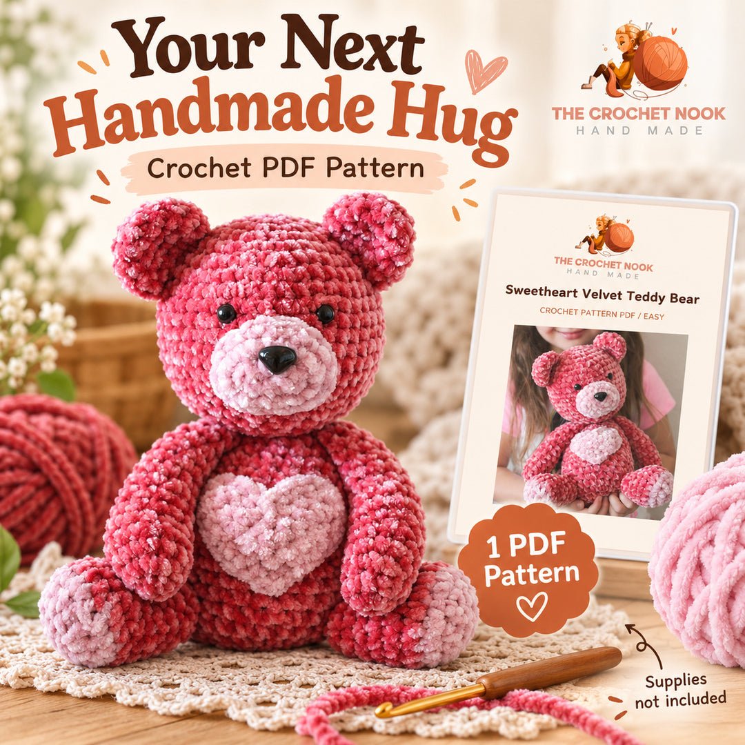 Sweetheart Velvet Teddy Bear — project and actual PDF pattern preview.