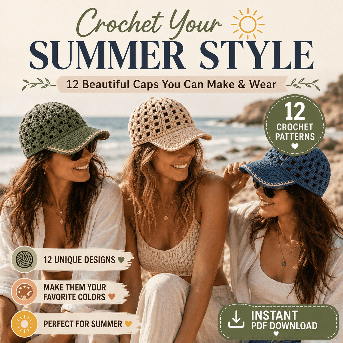 Summer crochet hats PDF pattern bundle