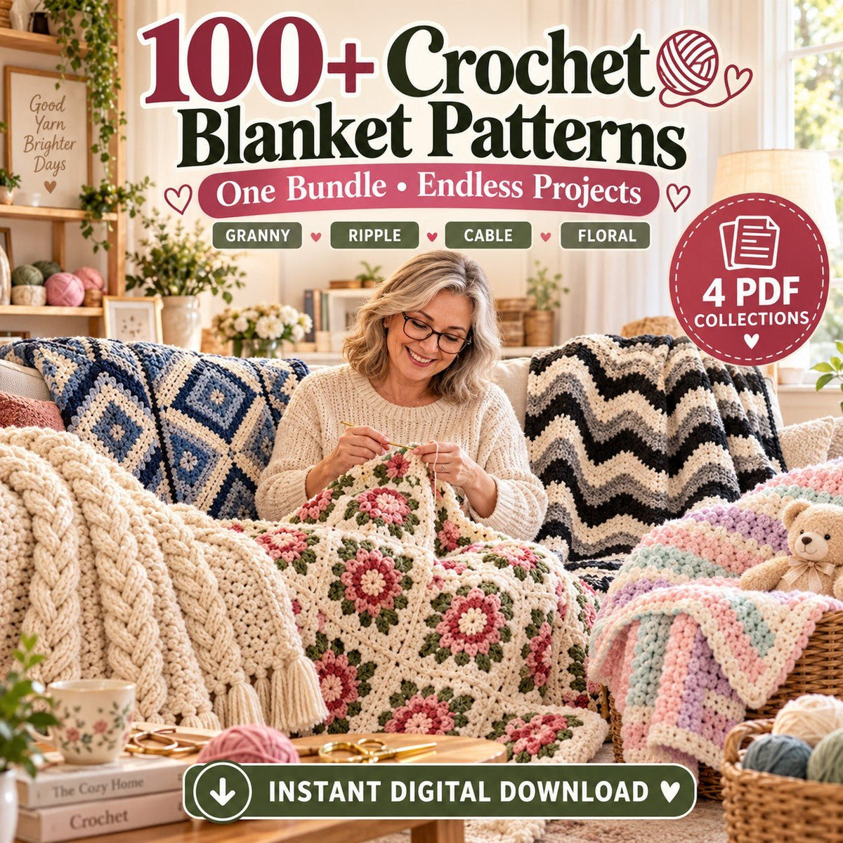 100+ Crochet Blanket Patterns Bundle PDF - The Crochet Nook