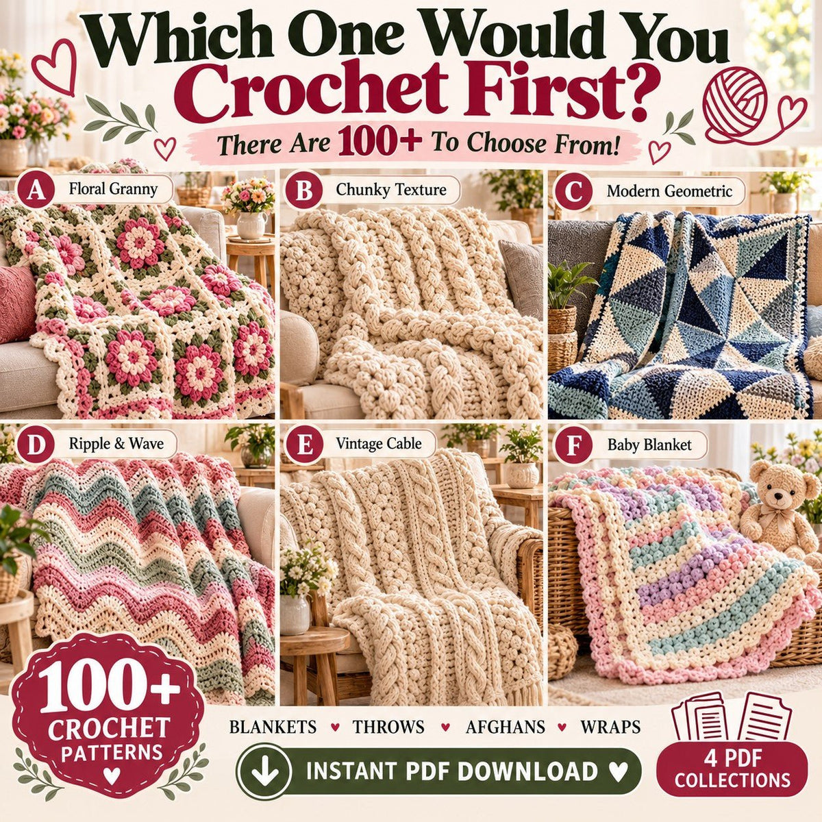 Crochet blanket patterns collection with throws and afghans