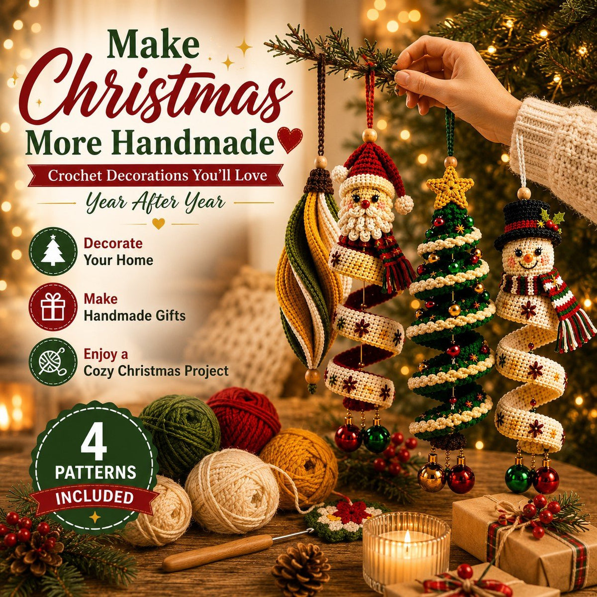 4-in-1 Crochet Christmas Hanging Decorations PDF Pattern - The Crochet Nook