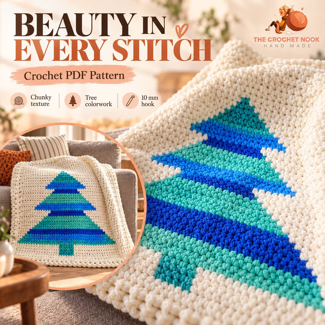 Winter Pines Tree Blanket — close-up of the crochet stitches.